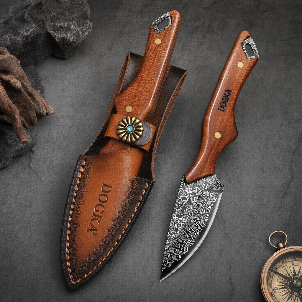 Camping Cooking Multi Tool - Damascus Steel Kitchen Utility Knife Solid