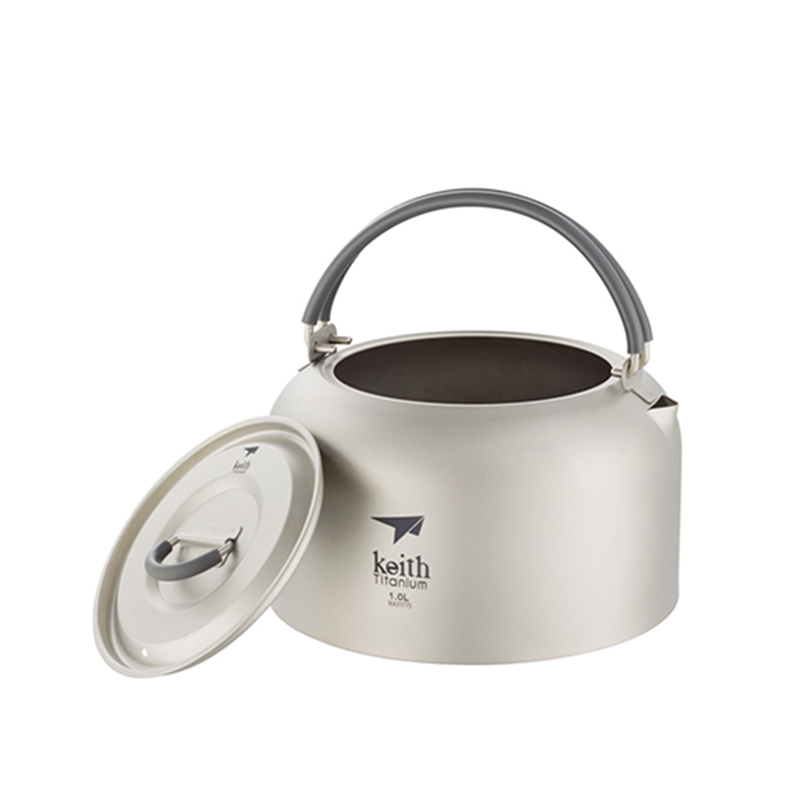 Camping Cooking Mug - Keith Titanium Kettle 1L, Bacteriostatic Flatware,