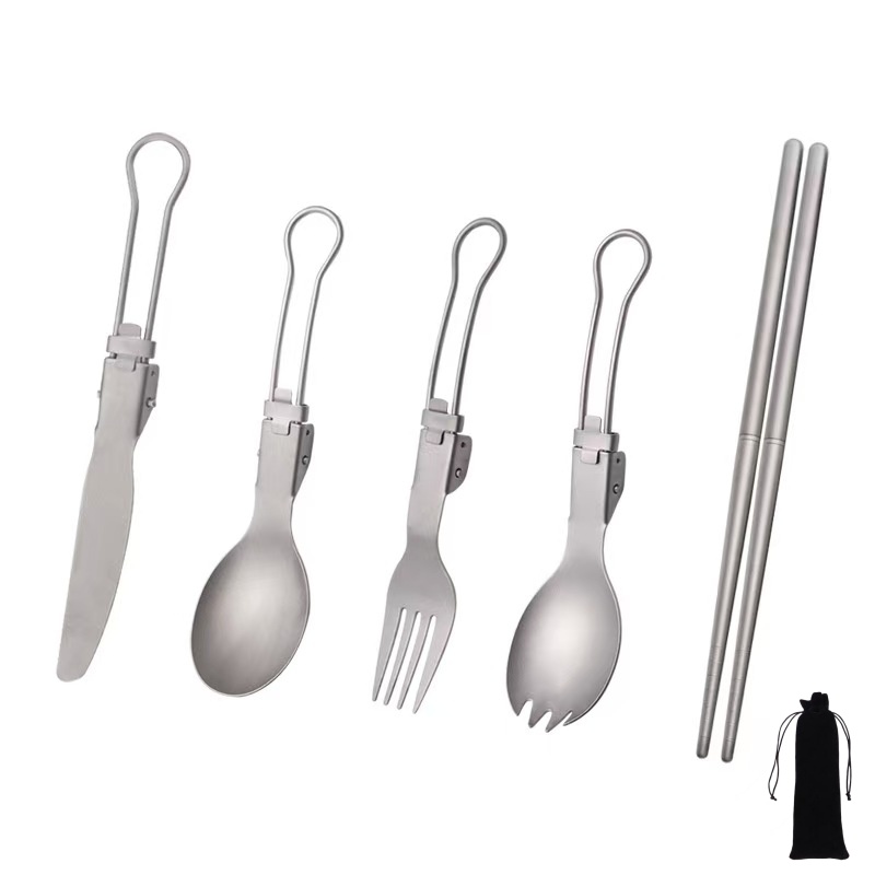Camping Cooking Survival - Titanium Foldable Utensil Set with Fork
