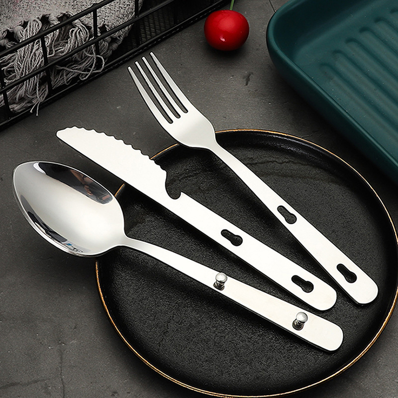 Camping Cooking And Dining Set - 3pcs/set Portable Camping Cooking flatware Stainless